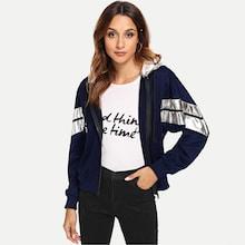 Romwe Drawstring Detail Zip Hooded Jacket