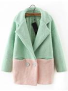 Romwe Color-block Lapel Pockets Woolen Coat