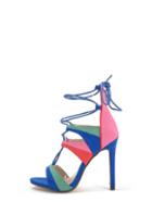 Romwe Multicolor Peep Toe Lace-up Stiletto Sandals