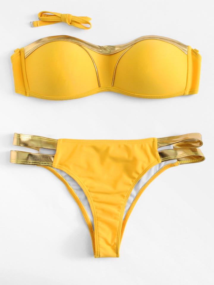 Romwe Push Up Bandeau Bikini Set