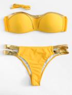Romwe Push Up Bandeau Bikini Set