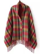 Romwe Check Print Buttons Scarf-red