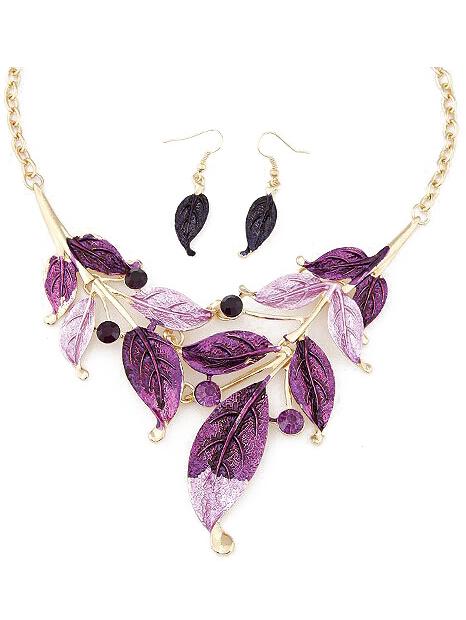 Romwe Purple Leaves Jewelry Set