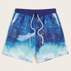 Romwe Guys Drawstring Waist Sea Wave Print Shorts