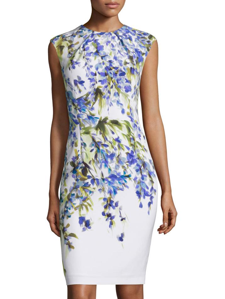 Romwe White Crew Neck Floral Sheath Dress