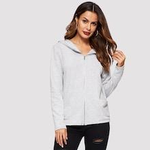 Romwe Pocket Front Heather Grey Zipper Sweatshirt