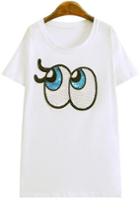Romwe With Sequined Eye Pattern White T-shirt