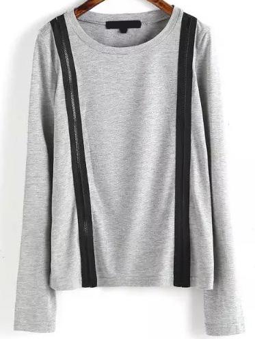 Romwe Long Sleeve Contrast Zipper Sweater