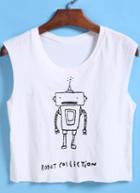 Romwe Robot Print White Tank Top