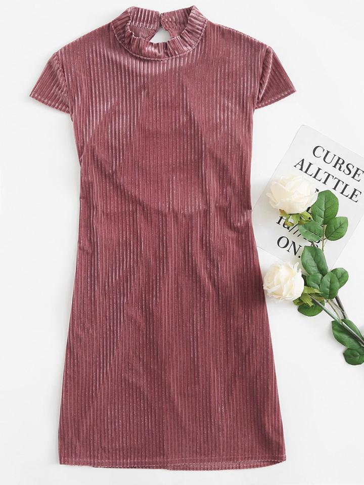 Romwe Lace Up Open Back Corduroy Dress