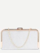 Romwe Silver Pu Gold Metallic Trim Clutch Evening Bag