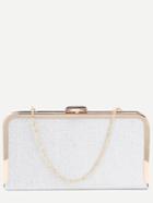 Romwe Silver Pu Gold Metallic Trim Clutch Evening Bag