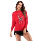 Romwe Rhinestone Detail Elk Pattern Jumper