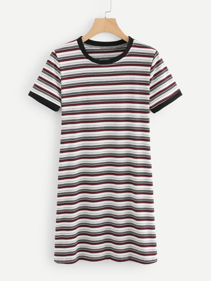 Romwe Round Neck Striped Tee Dress