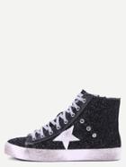 Romwe Black Sequin Round Toe High Top Sneakers