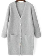 Romwe Long Sleeve Buttons Pockets Grey Coat