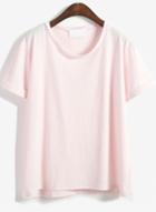 Romwe Round Neck Loose Pink T-shirt