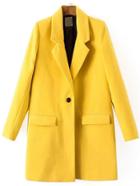 Romwe Lapel Single Button Pockets Woolen Yellow Coat