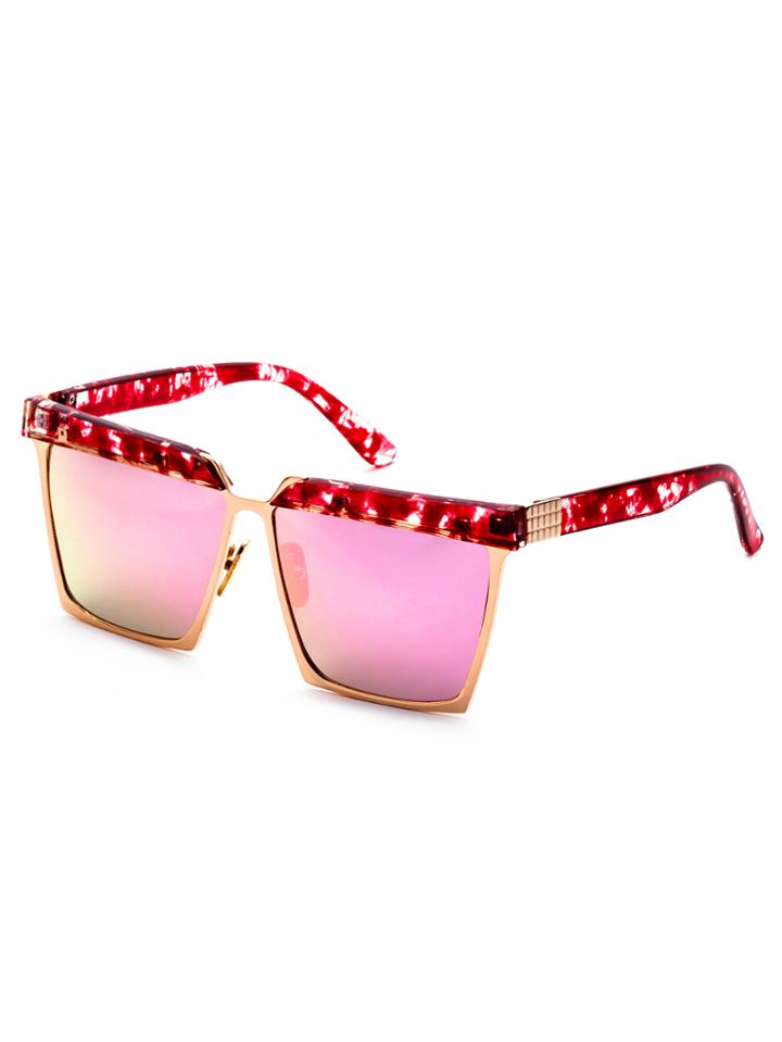 Romwe Red Mottled Open Frame Pink Lens Sunglasses