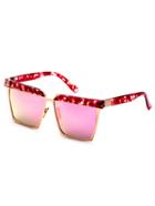 Romwe Red Mottled Open Frame Pink Lens Sunglasses