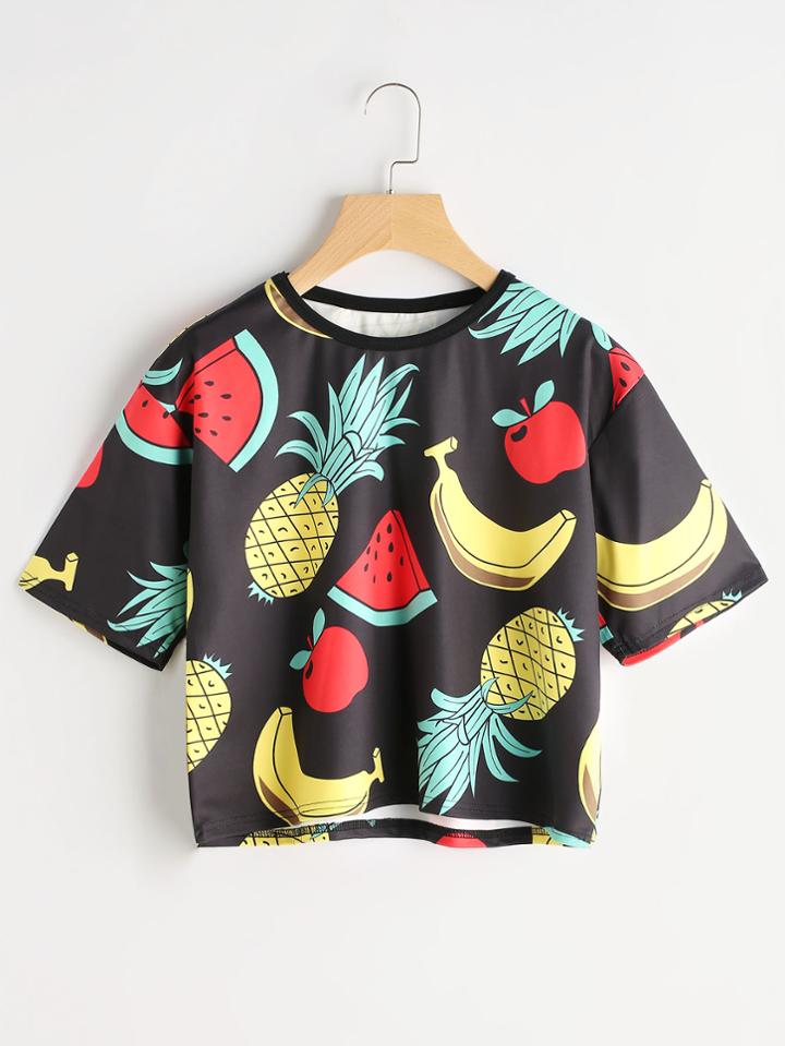 Romwe Fruit Print Ringer Tee