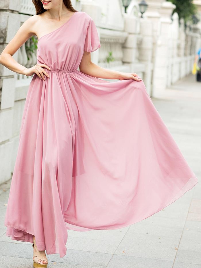 Romwe One-shoulder Chiffon Maxi Dress