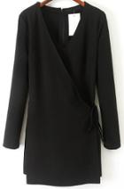 Romwe V Neck Wrap Black Jumpsuit