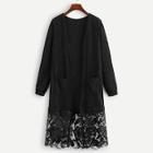 Romwe Lace Panel Dual Pocket Cardigan