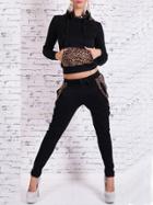Romwe Hooded Leopard Pocket Top With Drawstring Black Pant
