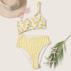Romwe Random Striped & Orange Cut-out One Shoulder Monokini