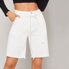 Romwe Waist Belted Solid Denim Shorts