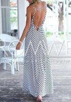 Romwe White Black Spaghetti Strap Backless Split Striped Maxi Dress