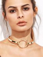 Romwe Gold Plated Hollow Metal Circle Choker Necklace