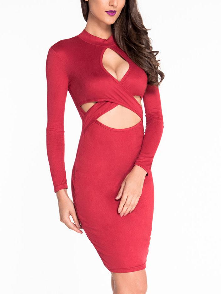 Romwe Red Faux Suede Cutout Cross Wrap Dress