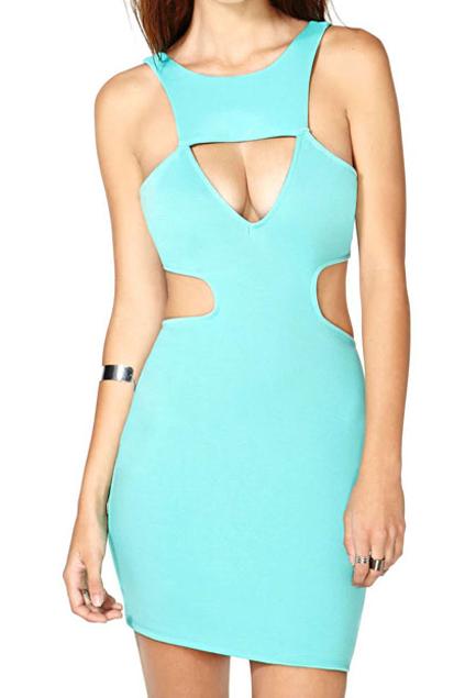 Romwe Cut-out Backless Green Sexy Slim Dress