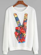 Romwe White Gesture Print Sweatshirt