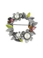 Romwe Gun Metal Flower Brooch