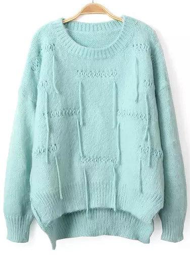 Romwe High-low Mohair Blue Sweater