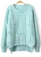 Romwe High-low Mohair Blue Sweater