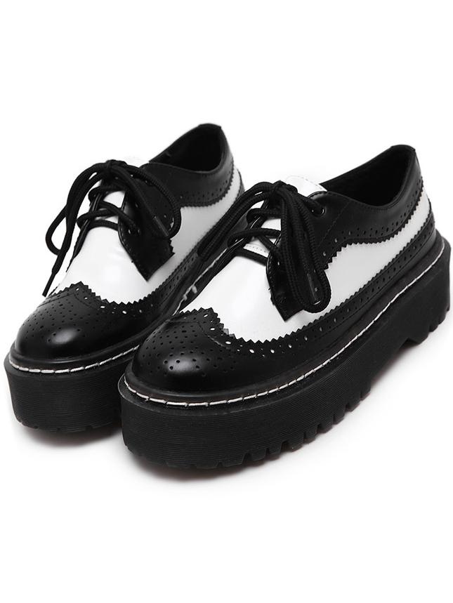 Romwe White Pierced Thick-soled Lace Up Shoes