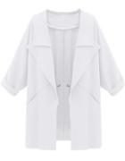 Romwe Lapel With Pockets Drawstring Loose White Coat