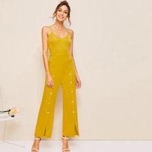Romwe Solid Split Hem Cami Jumpsuit