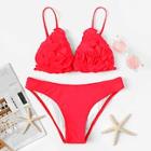 Romwe Neon Red Appliques Triangle Bikini Set
