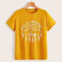 Romwe Geo & Letter Print Tee