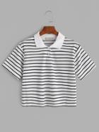 Romwe White Striped Contrast Collar T-shirt