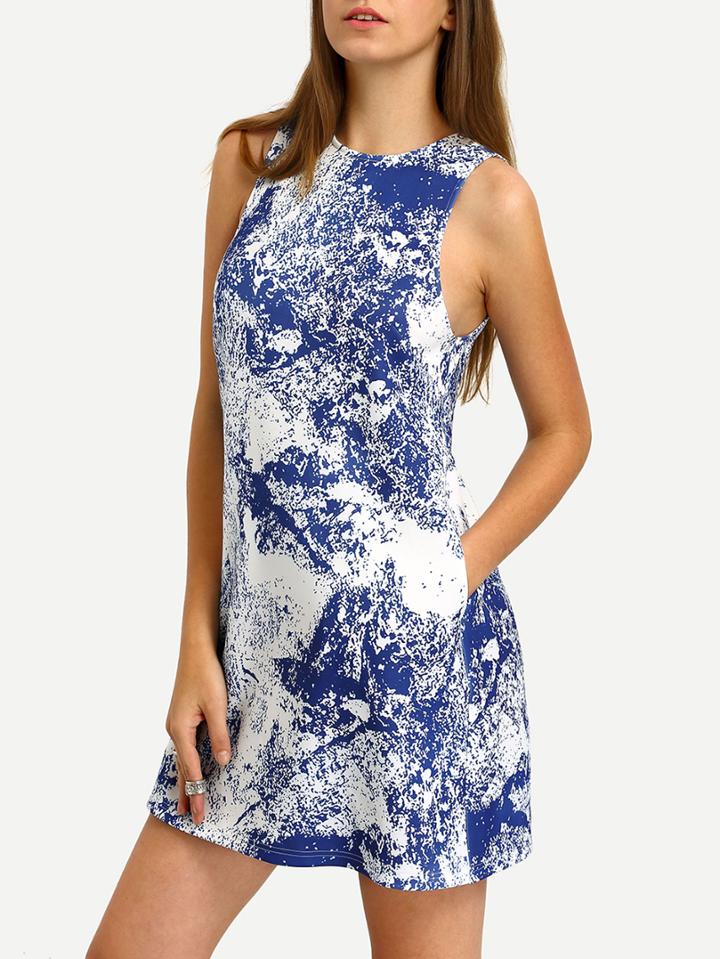 Romwe Multicolor Print Sleeveless Pockets Dress