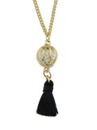 Romwe Black Color Trendy Rhinestone Tassel Women Pendant Necklaces