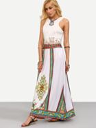 Romwe White Tribal Print Maxi Skirt