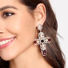 Romwe Hollow Cross Design Drop Earrings 1pair