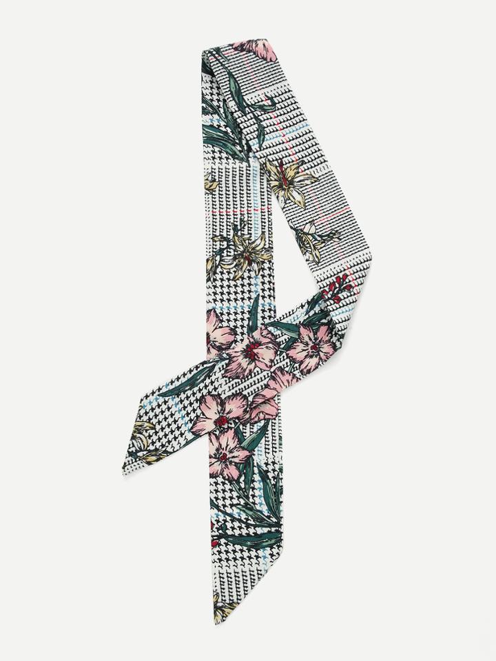 Romwe Lily Print Skinny Scarf